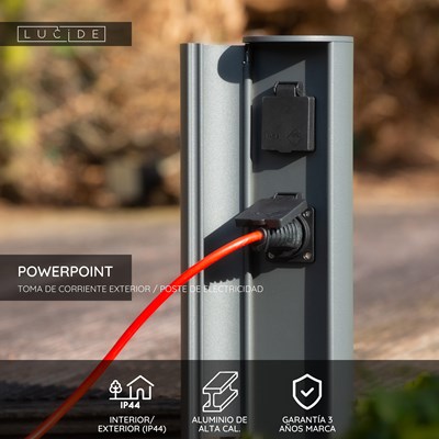 Lucide POWERPOINT - Columna de zócalo para exteriores - Zócalos con tierra de pasador - Tipo E - Estándar FR, BE, POL, SVK y CZE - Ø 10 cm - IP44 - Antracita